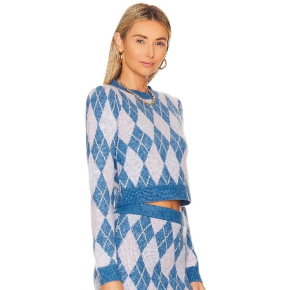 Lovers + Friends Casey Argyle Sweater in "Blue Multi" Size XS - Picture 2 of 14